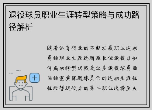 退役球员职业生涯转型策略与成功路径解析