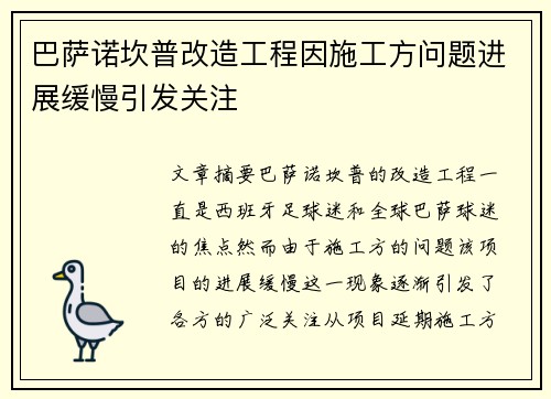 巴萨诺坎普改造工程因施工方问题进展缓慢引发关注